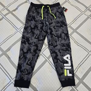 Fila Men's Black & Grey Camo Joggers W Neon Drawstrings Size Medium